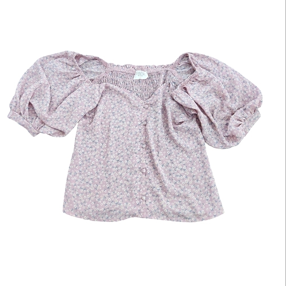 Sienna Sky Cropped Floral Peasant Blouse Small